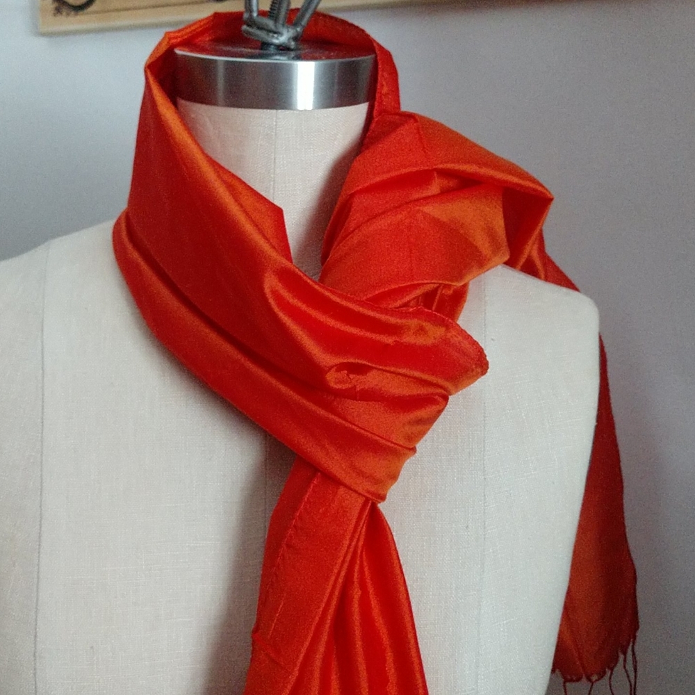 #5 Copy Unusual IRIDESCENT FIREY RED radiant ITALIAN SILK Scarf NWT